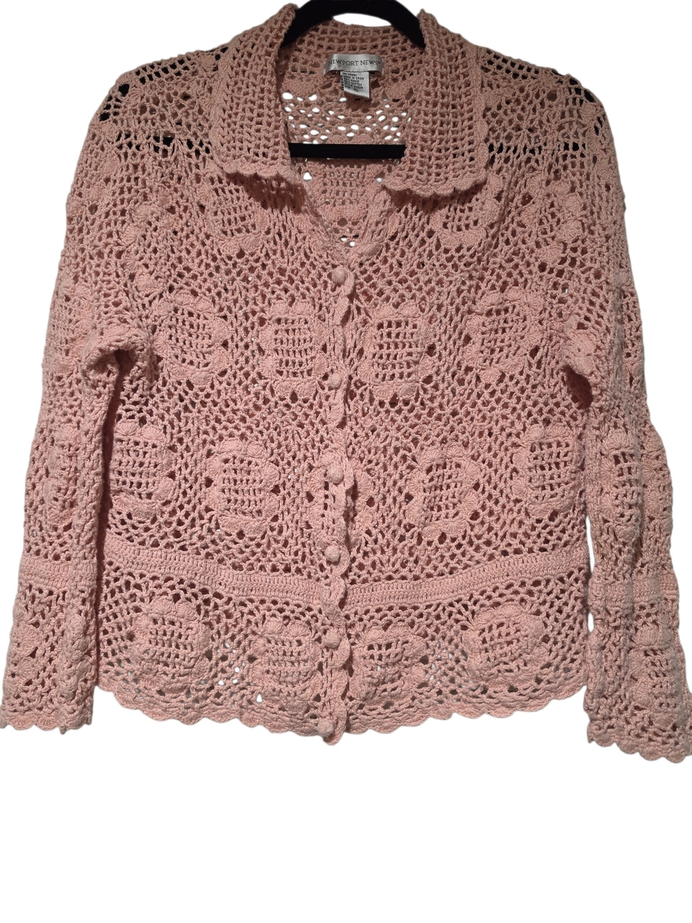 Vintage Newport News Blush Pink Crochet Button-Up Cardigan